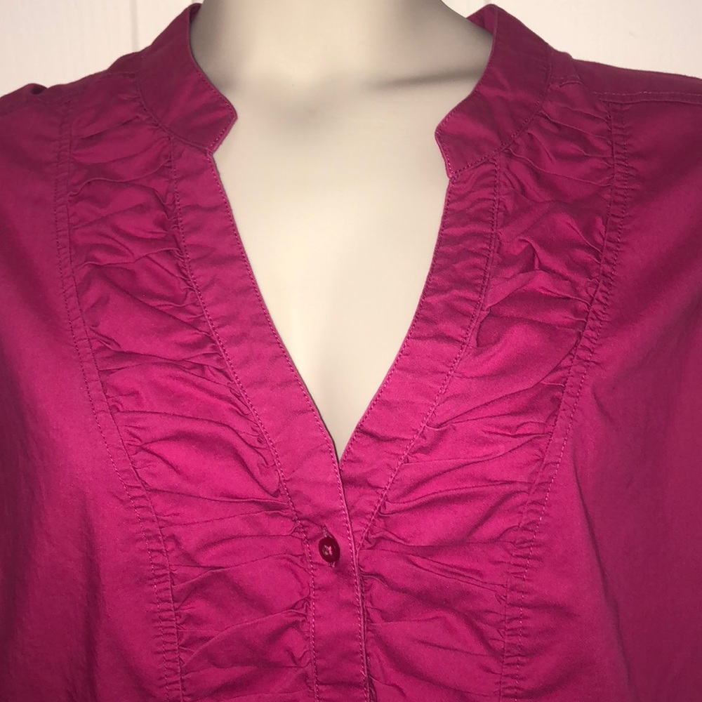 Button Down Ruffle Fuchsia Sleeveless Blouse - Picture 2 of 5